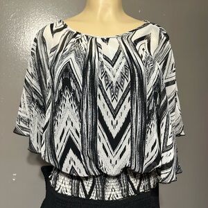 Iz Byer Black and White Chevron Blouse small
